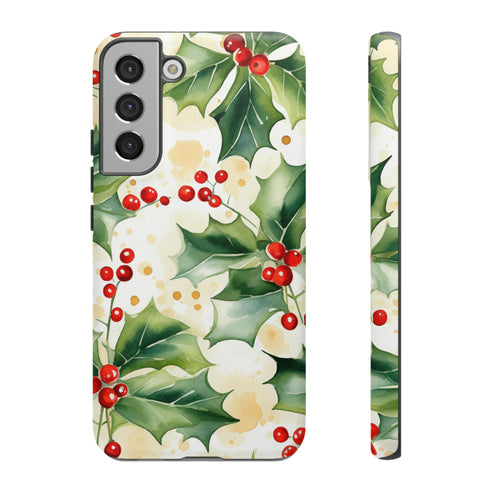Christmas Holly on a Golden Background - Impact Resistant Phone Case Samsung Galaxy S22 Plus Matte